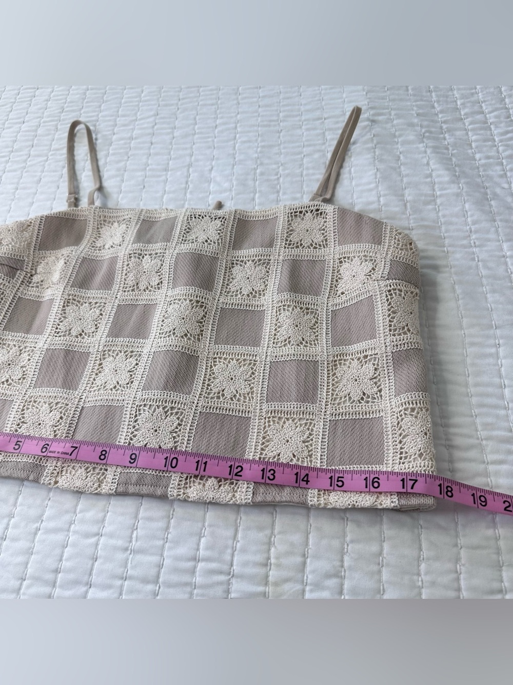 Emory Park Checker Floral Crochet Cropped Tank Top With Adjustable Straps Sz M - Picture 5 of 14